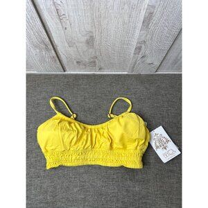 Becca Yellow Ruched Padded Bikini Top D Cup Swimwear Adj Straps Underwire